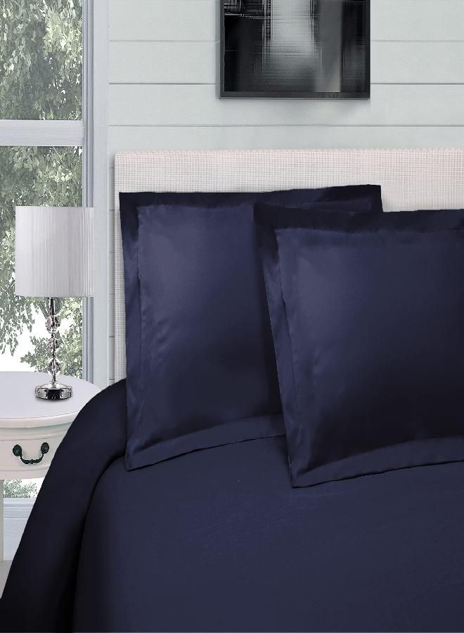 SUPERIOR 300-Thread Duvet Cover Set, Long-Staple Cotton, Twin, Navy Blue