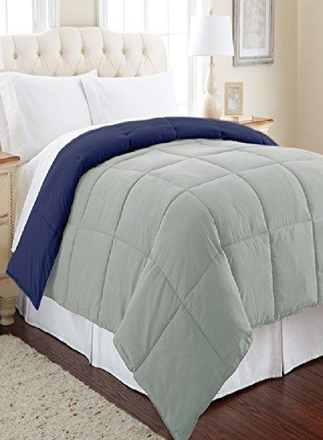 Modern Threads Down Alternative Microfiber Quilted Reversible Comforter & Duvet Insert - Soft, Comfortable Alternative to Goose Down - Bedding for All Seasons Eclipse/Silver Full/Queen