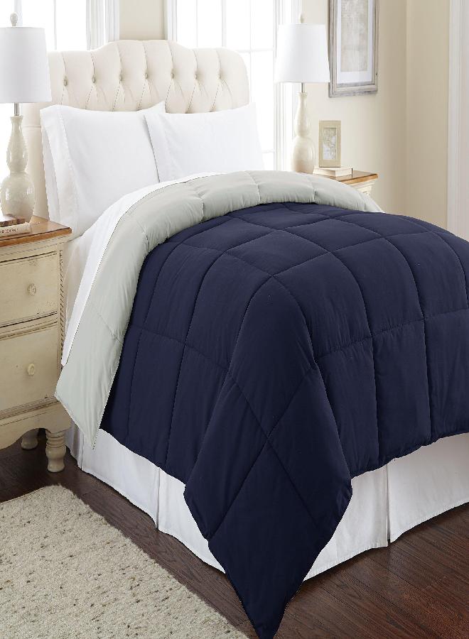Modern Threads Down Alternative Microfiber Quilted Reversible Comforter & Duvet Insert - Soft, Comfortable Alternative to Goose Down - Bedding for All Seasons Eclipse/Silver Full/Queen