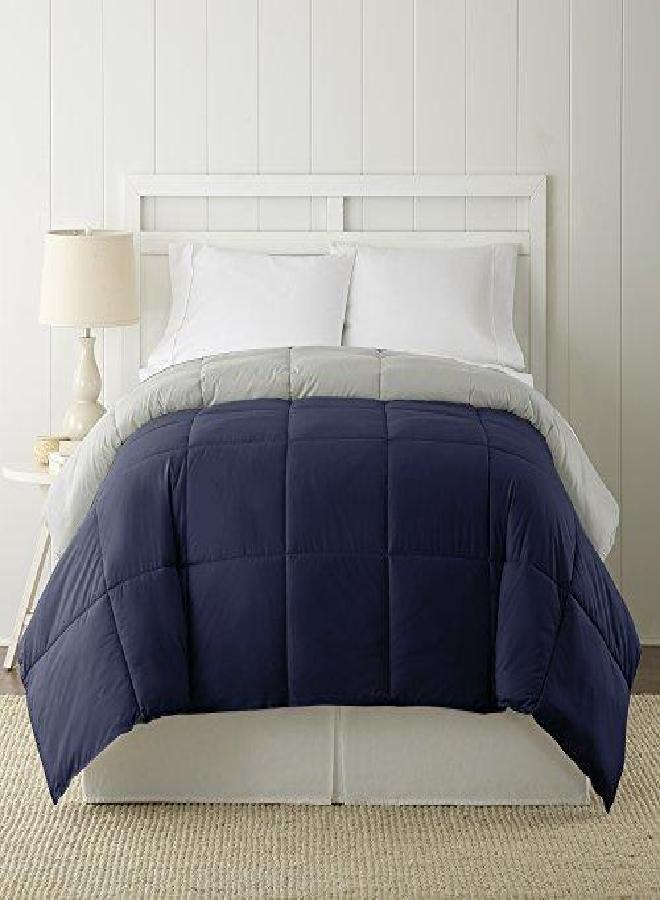 Modern Threads Down Alternative Microfiber Quilted Reversible Comforter & Duvet Insert - Soft, Comfortable Alternative to Goose Down - Bedding for All Seasons Eclipse/Silver Full/Queen