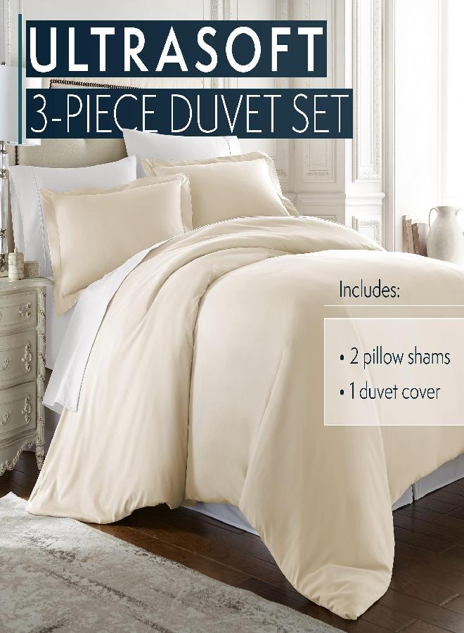 HC COLLECTION Queen Duvet Cover Set - 1500 Thread Lightweight Duvet Covers with Zipper Closure for Comforters w/ 2 Pillow Shams - Cream