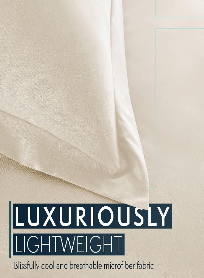 HC COLLECTION Queen Duvet Cover Set - 1500 Thread Lightweight Duvet Covers with Zipper Closure for Comforters w/ 2 Pillow Shams - Cream