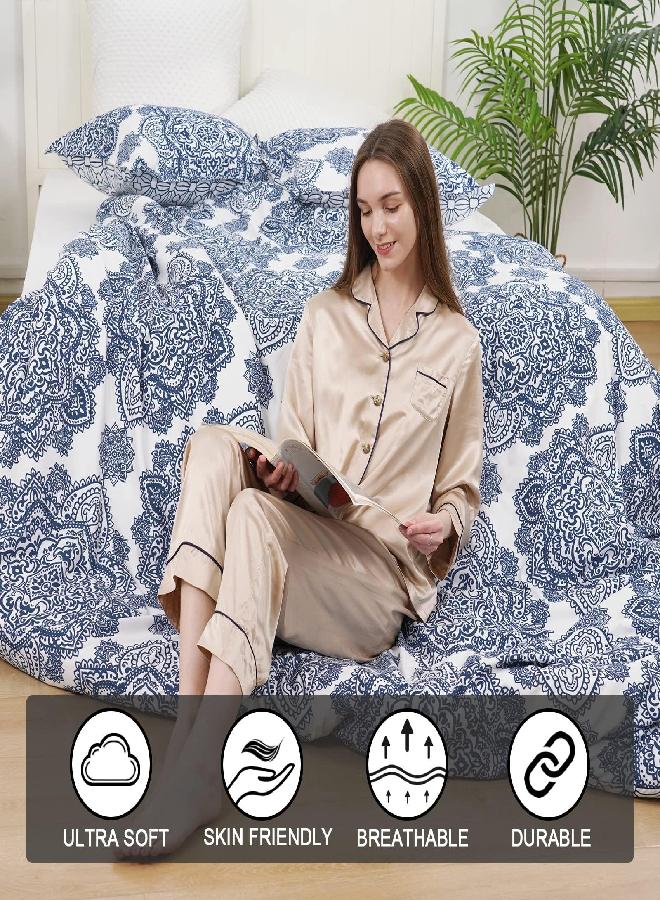 PHF Washed Soft Duvet Cover Set Twin Size, 2PCS Boho Stylish Comforter Cover Set, Ultra Soft Comfy Durable Paisley Duvet Cover with Pillow Shams Bedding Collection, 68