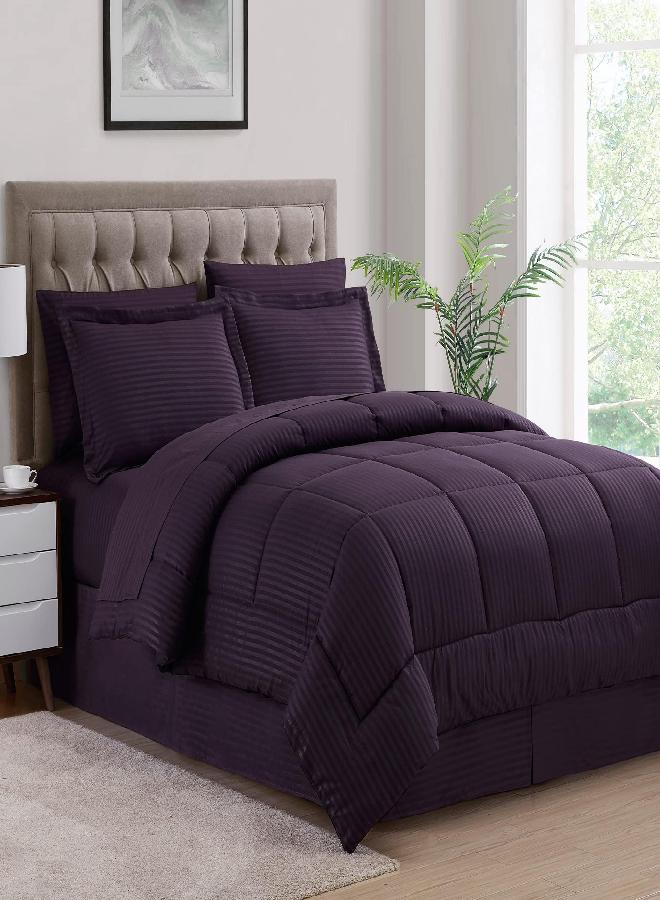 Queen Comforter Set 8 Piece Bed in a Bag with Bed Skirt, Fitted Sheet, Flat Sheet, 2 Pillowcases, 2 Pillow Shams, Queen, Dobby Purple
