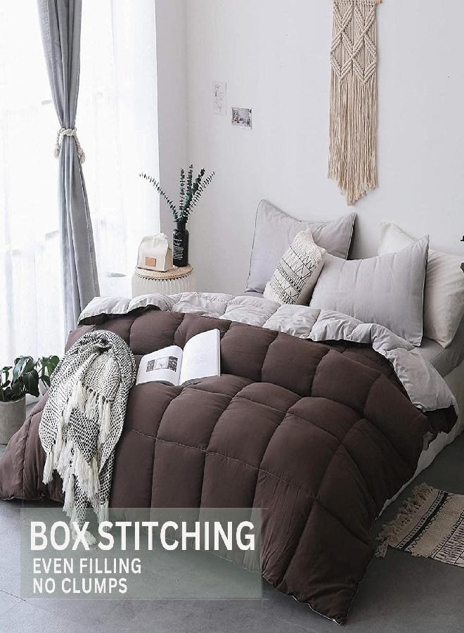 KASENTEX All Season Down Alternative Quilted Comforter Set Reversible Ultra Soft Duvet Insert Machine Washable, Queen, Silver Cloud/Chocolate Brown