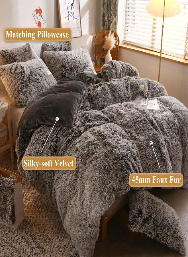 MooMee Bedding Duvet Cover Set 100% Washed Cotton Linen Like Textured Breathable Durable Soft Comfy (Tannish Cream Grey, King)