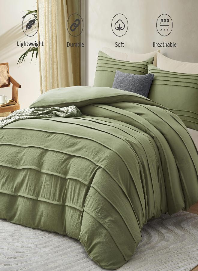MooMee Bedding Duvet Cover Set 100% Washed Cotton Linen Like Textured Breathable Durable Soft Comfy (Blue, King)