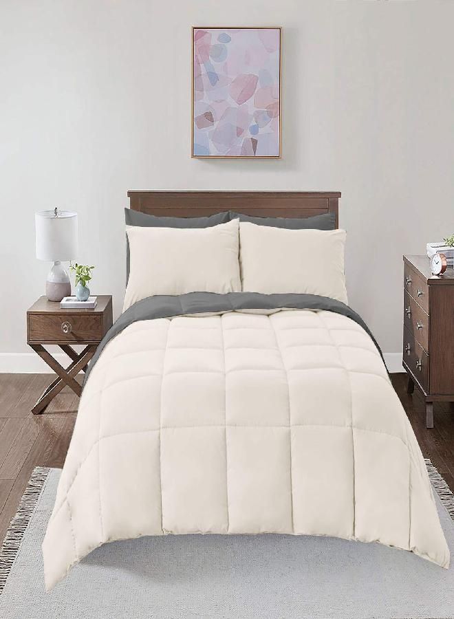 Royal Hotel Soft and Plush Down Alternative Comforter - Reversible with 2 Colors Duvet Insert Comforter - Hypoallergenic Hotel Plush Down-Alternative - Oversized King, Ivory Cream and Charcoal
