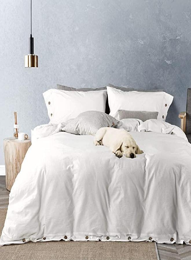 JELLYMONI Oversized King Size Pure White 100% Washed Cotton Duvet Cover Set, 3 Pieces Luxury Soft Bedding Set with Buttons Closure. Solid Color Pattern Duvet Cover(No Comforter)