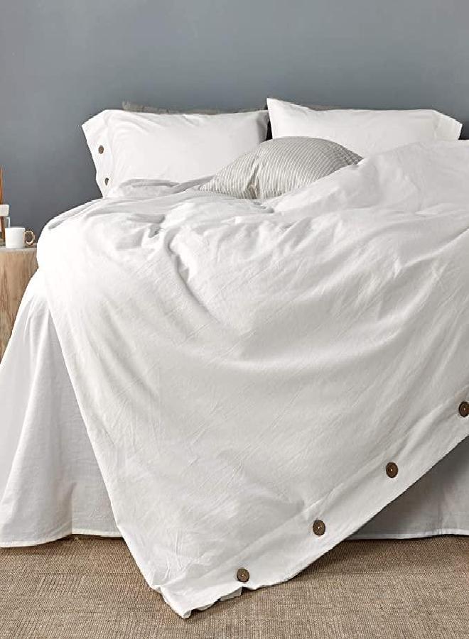 JELLYMONI Oversized King Size Pure White 100% Washed Cotton Duvet Cover Set, 3 Pieces Luxury Soft Bedding Set with Buttons Closure. Solid Color Pattern Duvet Cover(No Comforter)