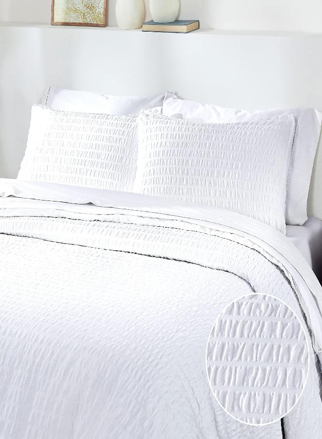 California Design Den Oversized King Duvet Cover, 100% Cotton 3 Piece Cover & Sham Set, Soft Textured White Duvet Cover 120