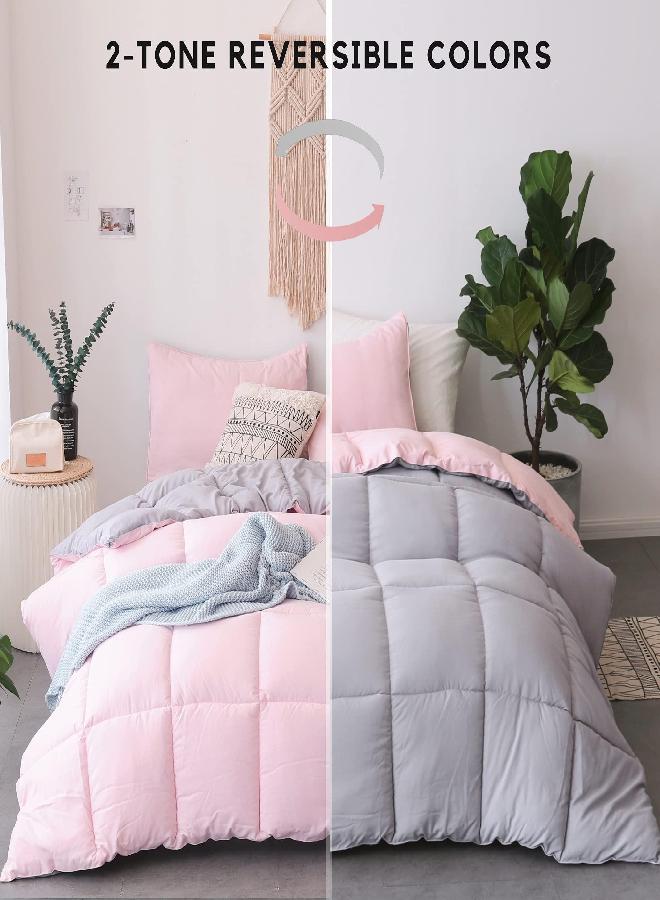 KASENTEX All Season Down Alternative Quilted Comforter Set Reversible Ultra Soft Duvet Insert Machine Washable (California King Set, Pink Potpourri/Quartz Silver)
