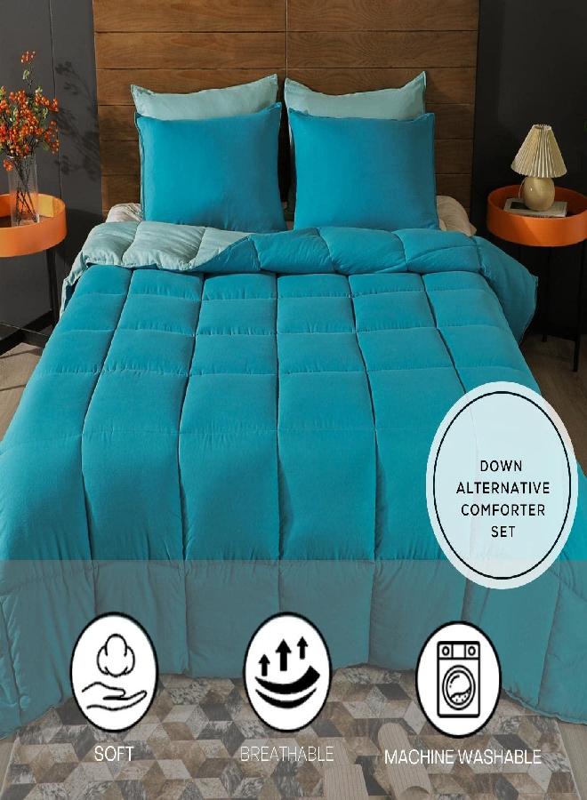 KASENTEX All Season Quilted Comforter Set Reversible Ultra Soft Duvet Insert Down Alternative Fill Machine Washable (California King Set, Frozen Blue and Teal)