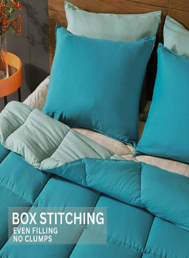 KASENTEX All Season Quilted Comforter Set Reversible Ultra Soft Duvet Insert Down Alternative Fill Machine Washable (California King Set, Frozen Blue and Teal)