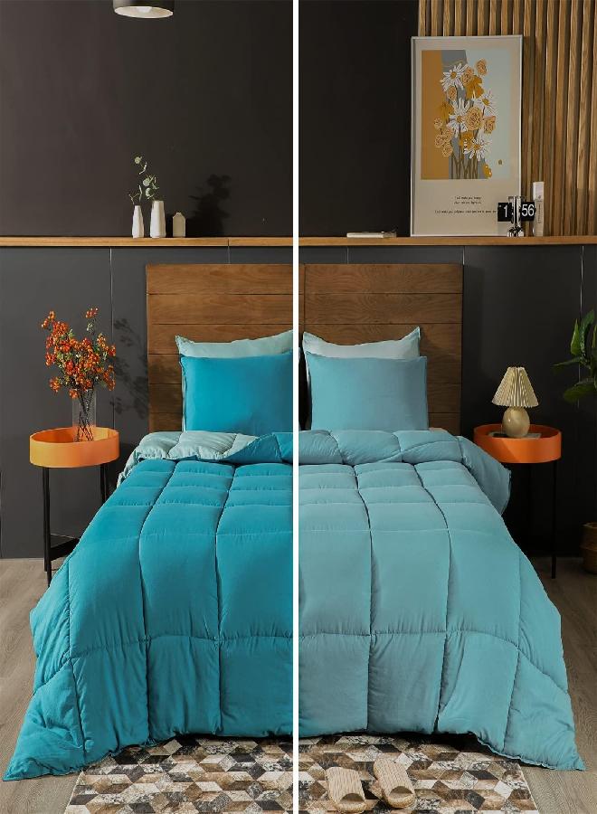 KASENTEX All Season Quilted Comforter Set Reversible Ultra Soft Duvet Insert Down Alternative Fill Machine Washable (California King Set, Frozen Blue and Teal)