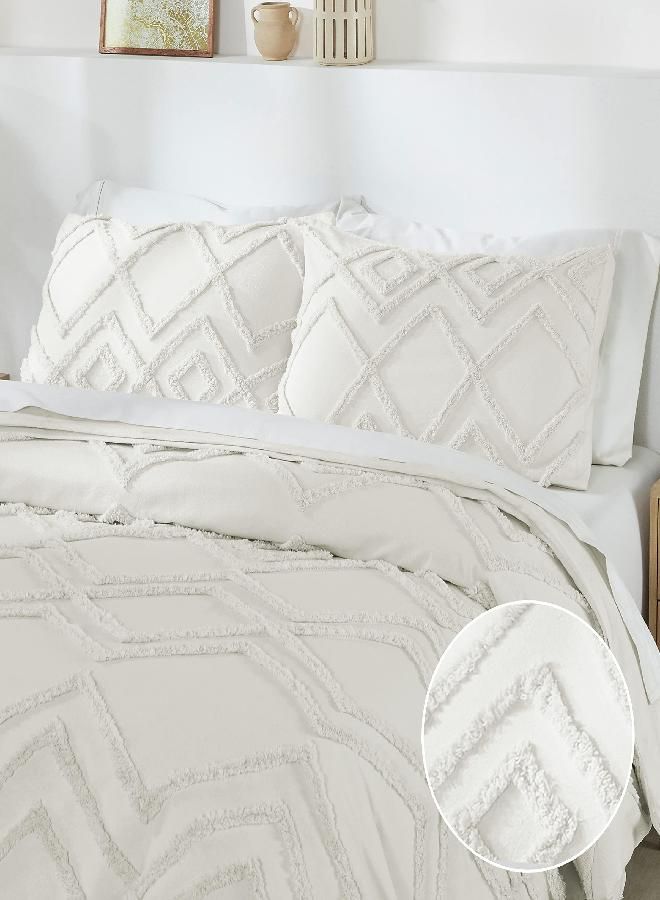 California Design Den King Size Duvet Cover, 100% Cotton 3 Piece Cover & Sham Set, Textured Creamy White Duvet Cover 106