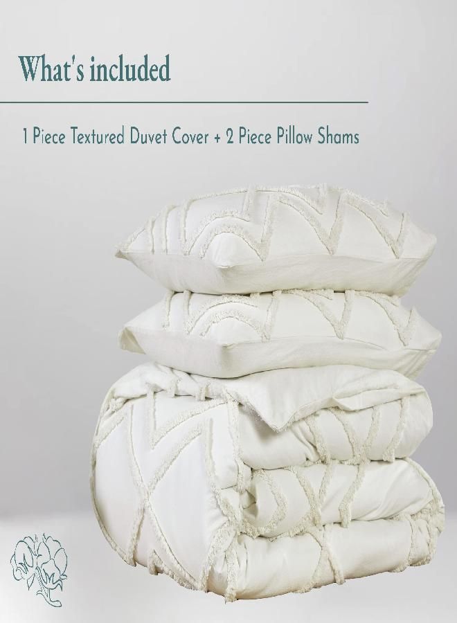 California Design Den King Size Duvet Cover, 100% Cotton 3 Piece Cover & Sham Set, Textured Creamy White Duvet Cover 106