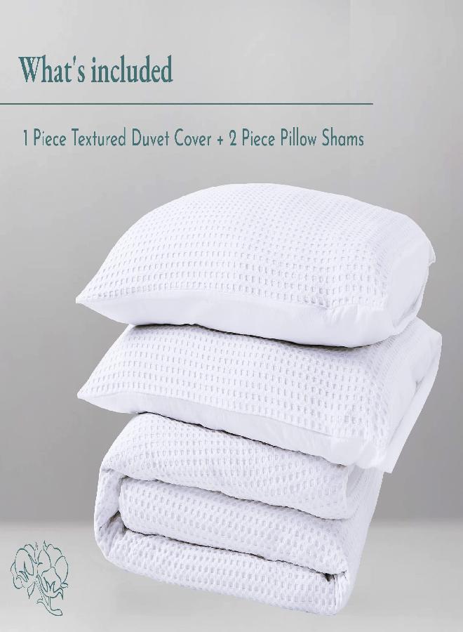 California Design Den King Size Duvet Cover Oversized 100% Cotton, 3 Piece Set with Pillow Shams Soft Textured White Duvet Cover, 120