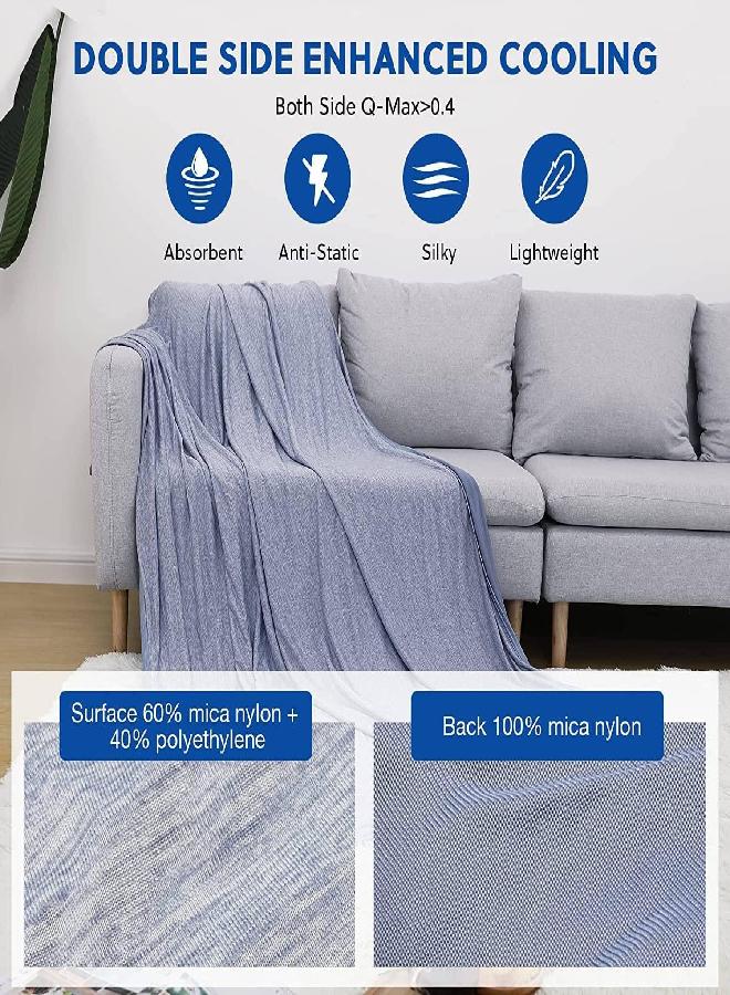 HOMFINE Cooling Blankets for Hot Sleepers - Summer Blanket Thin Lightweight Breathable Soft Double Side Enhanced Cooling Blanket for Bed Couch Sofa, Keep Cool for Night Sweats (Blue, 108 x 90 inches)