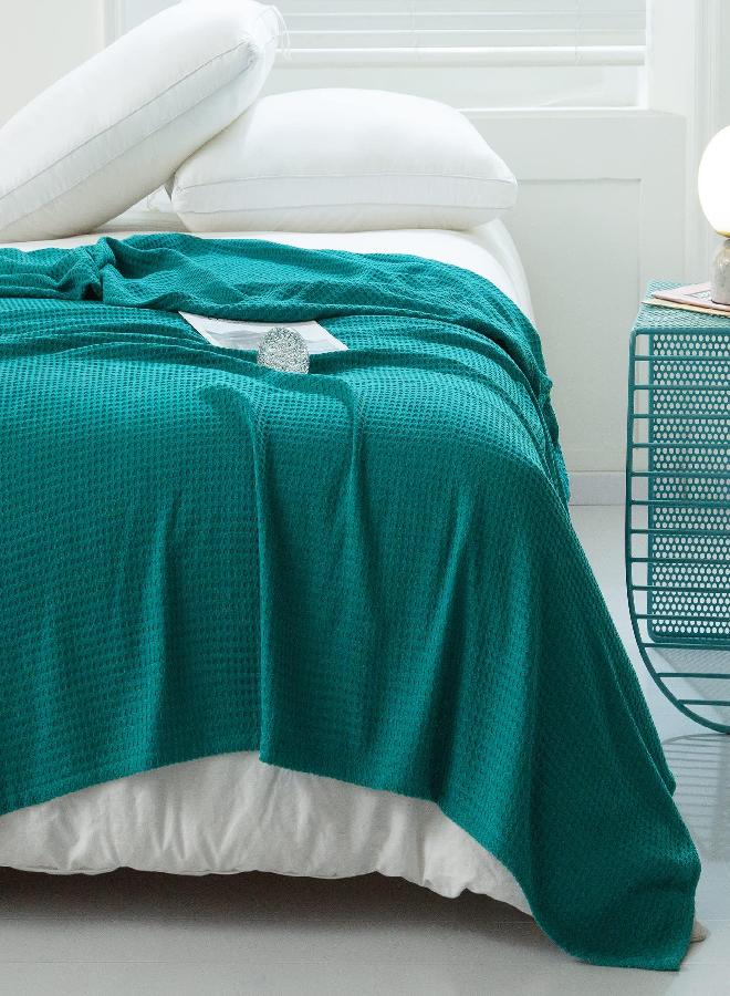 AmyHomie Cooling Blanket King Size, 100% Bamboo Waffle Weave Blanket, Lightweight Soft Summer Blanket Absorbs Heat to Keep Adults/Kids/Babies Cool on Warm Nights (Teal, 108×90in)