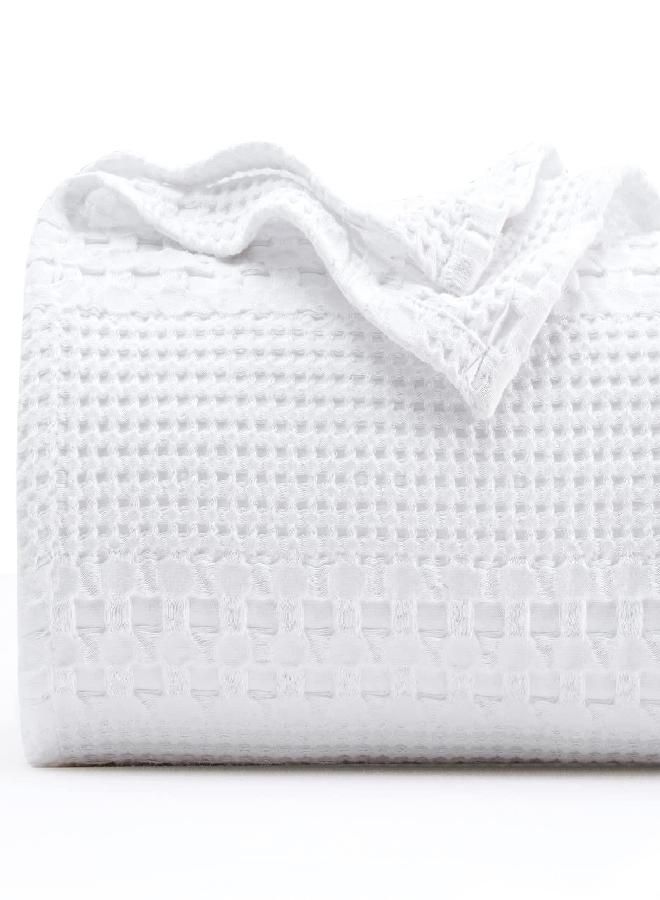 PHF 100% Cotton Waffle Weave Blanket Queen Size - Washed Soft Lightweight Blanket for All Season - Breathable and Skin-Friendly Blanket for Couch Bed Sofa 90