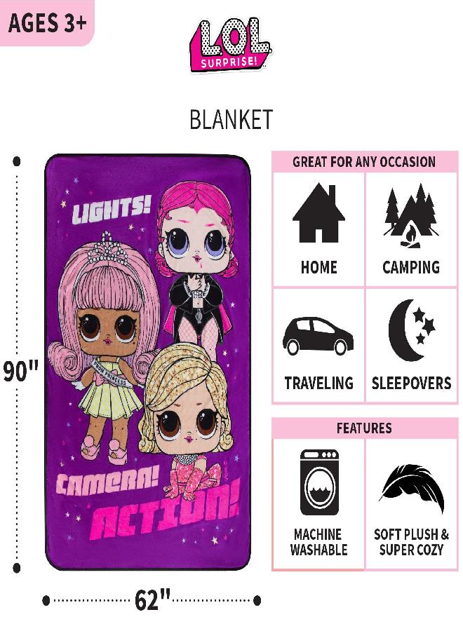 Franco Kids Bedding Super Soft Plush Micro Raschel Blanket, 62 in x 90 in, LOL Surprise
