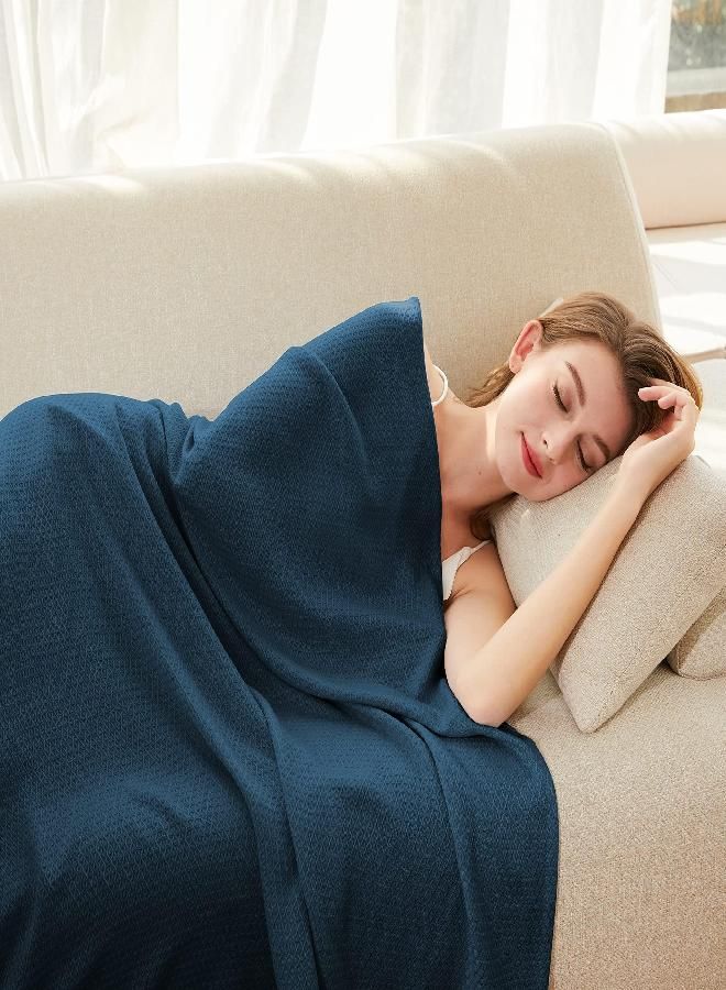 AmyHomie Cooling Blanket, 100% Bamboo Blankets for Hot Sleepers, Lightweight Summer Bed Blanket Absorbs Heat to Keep Adults/Kids/Babies Cool on Warm Nights (Navy, 59×79in)
