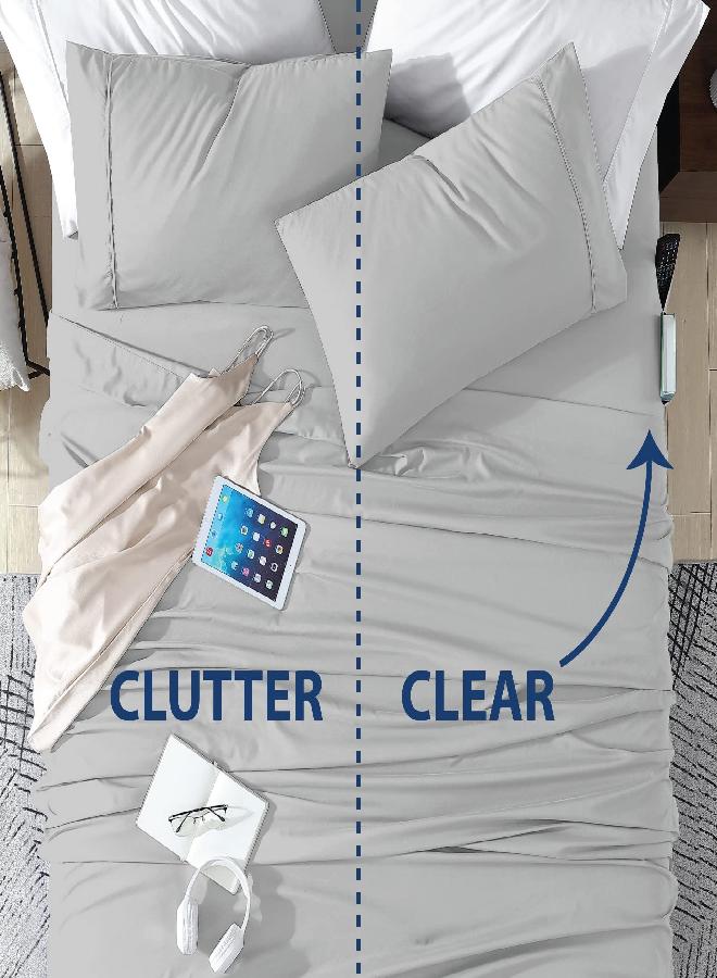 Swift Home Smart Sheets, Ultra Soft Brushed Microfiber 4-Piece Sheet Set, Fitted Bed Sheet with Side Storage Pockets - Silver, Queen