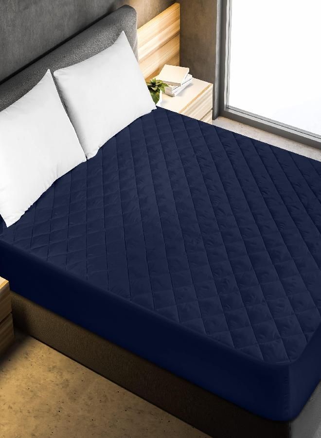 Utopia Bedding Quilted Fitted Mattress Pad (Full, Navy) - Elastic Fitted Mattress Protector - Mattress Cover Stretches up to 16 Inches Deep - Machine Washable Mattress Topper