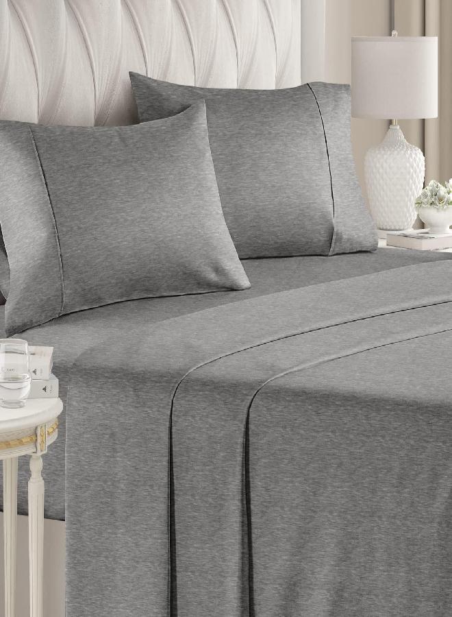 King Size Sheet Set - Breathable & Cooling - Hotel Luxury Bed Sheets - Extra Soft - Deep Pockets - Easy Fit - 4 Piece Set - Wrinkle Free - Comfy - Fitted Sheets - Heathered Grey Bed Sheets - 4PC