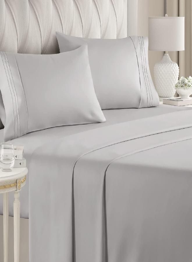 King Size Sheet Set - Breathable & Cooling - Hotel Luxury Bed Sheets - Extra Soft - Deep Pockets - Easy Fit - 4 Piece Set - Wrinkle Free - Comfy - Light Grey Bed Sheets - Kings Sheets - Fitted Sheets