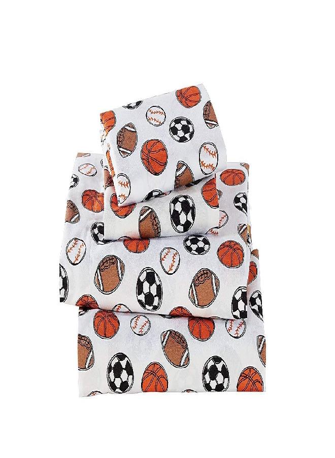 Elegant Home Multicolors Sports Basketball Soccer Football Baseball Fun 3 Piece Printed Twin Size Sheet Set with Pillowcase Flat Fitted Sheet for Boys/Kids # Sports Navy (Twin Size)
