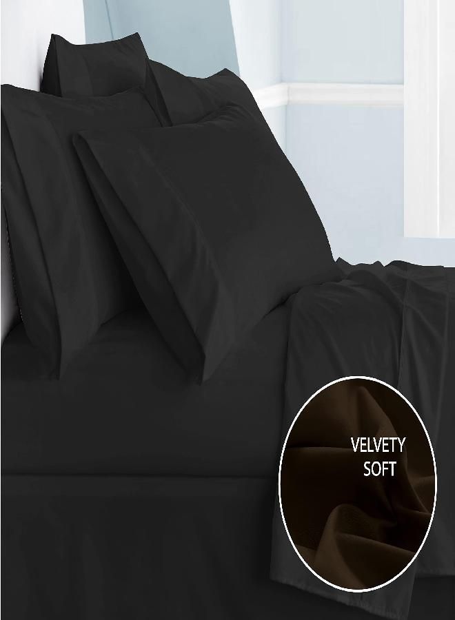 Cathay Home Luxury Wrinkle And Fade Resistant Double Brushed Ultra Soft Microfiber 14-inch Standard Pocket Single Fitted Sheet, Black, Twin