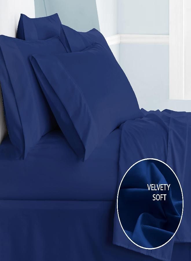 Cathay Home Luxury Wrinkle and Fade Resistant Double Brushed Ultra Soft Microfiber 14-Inch Standard Pocket Single Fitted Sheet, Royal Blue, Twin