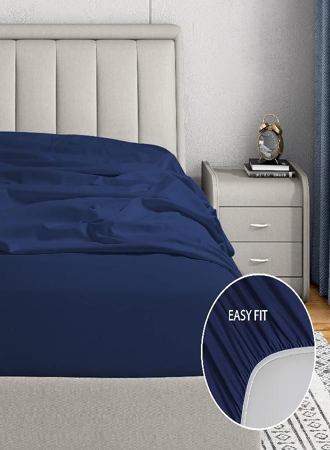 Cathay Home Luxury Wrinkle and Fade Resistant Double Brushed Ultra Soft Microfiber 14-Inch Standard Pocket Single Fitted Sheet, Royal Blue, Twin