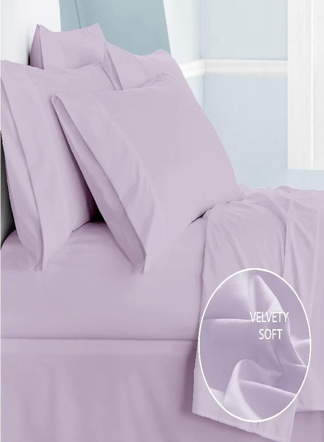 Cathay Home Luxury Wrinkle and Fade Resistant Double Brushed Ultra Soft Microfiber 14-Inch Standard Pocket Single Fitted Sheet, Lavender, Twin