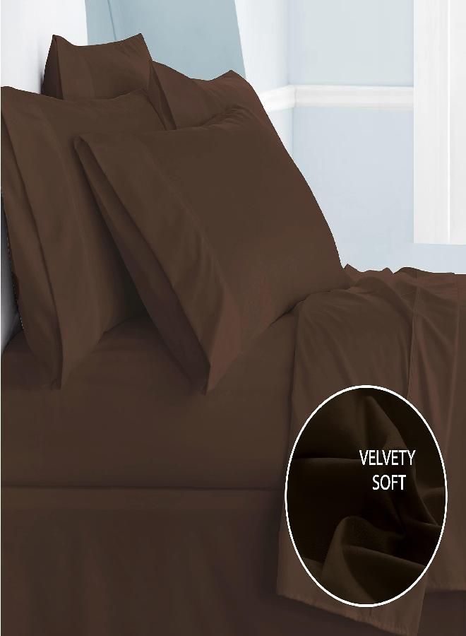 Cathay Home Luxury Wrinkle And Fade Resistant Double Brushed Ultra Soft Microfiber 14-inch Standard Pocket Single Fitted Sheet, Chocolate, Twin