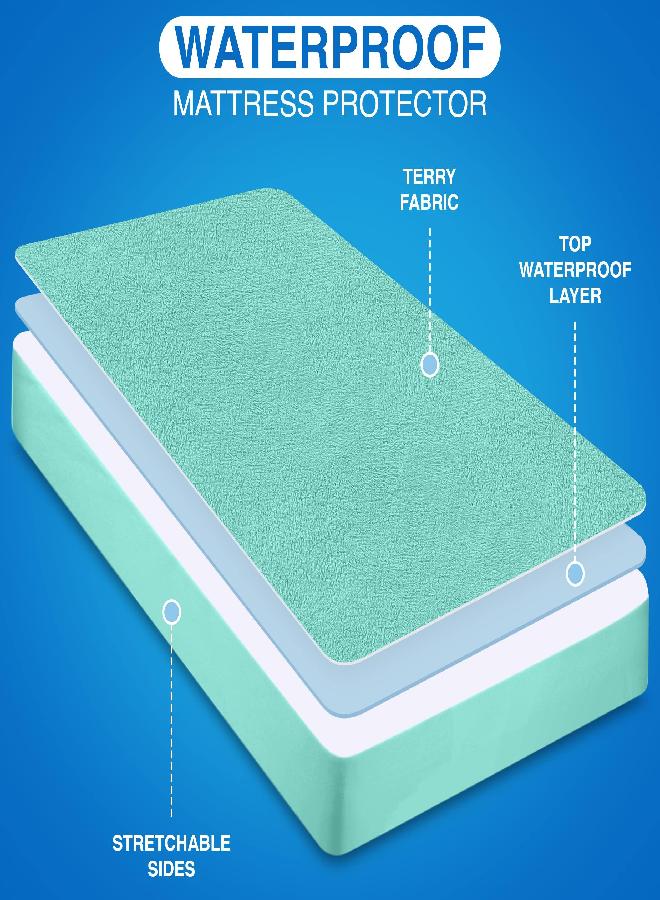 Utopia Bedding Premium Waterproof Terry Mattress Protector Twin 200 GSM, Mattress Cover, Breathable, Fitted Style with Stretchable Pockets (Spa Blue)