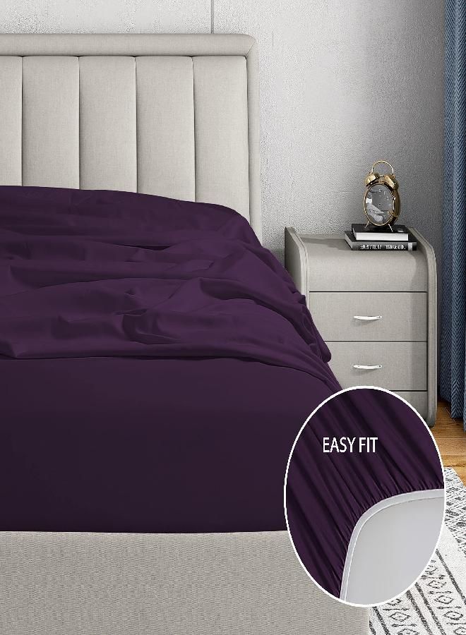 Cathay Home Luxury Wrinkle And Fade Resistant Double Brushed Ultra Soft Microfiber 14-inch Standard Pocket Single Fitted Sheet, Eggplant, Twin