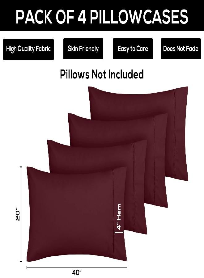 Utopia Bedding King Pillowcases - 4 Pack - Envelope Closure - Soft Brushed Microfiber Fabric - Shrinkage and Fade Resistant Pillow Covers 20 X 40 (King, Burgundy/Red)