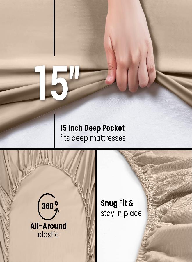 Utopia Bedding Full Fitted Sheet - Bottom Sheet - Deep Pocket - Soft Microfiber -Shrinkage and Fade Resistant-Easy Care -1 Fitted Sheet Only (Beige)