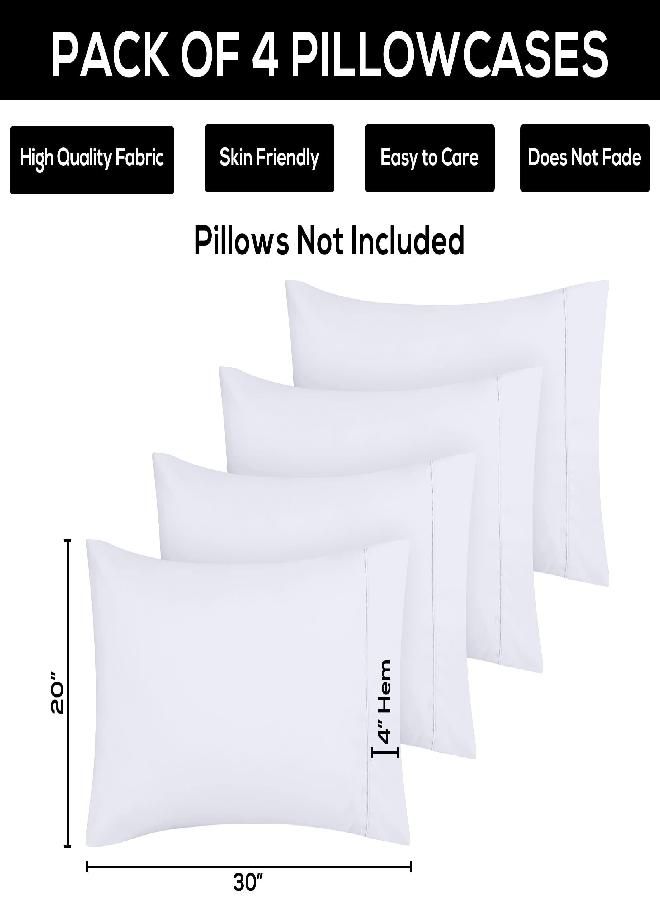 Utopia Bedding Queen Pillowcases - 4 Pack - Envelope Closure - Soft Brushed Microfiber Fabric - Shrinkage and Fade Resistant Pillow Covers Standard Size 20 X 30 Inches (Queen, White)