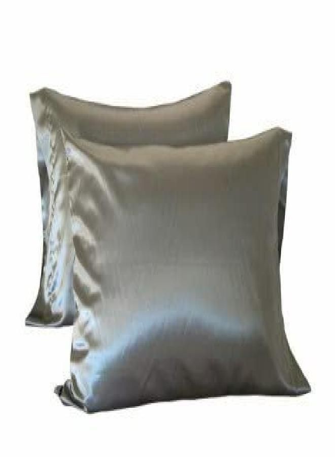 2 Piece King Size Solid Pewter Grey Satin Pillow Cases Silky Smooth Bridal Pillowcases Set