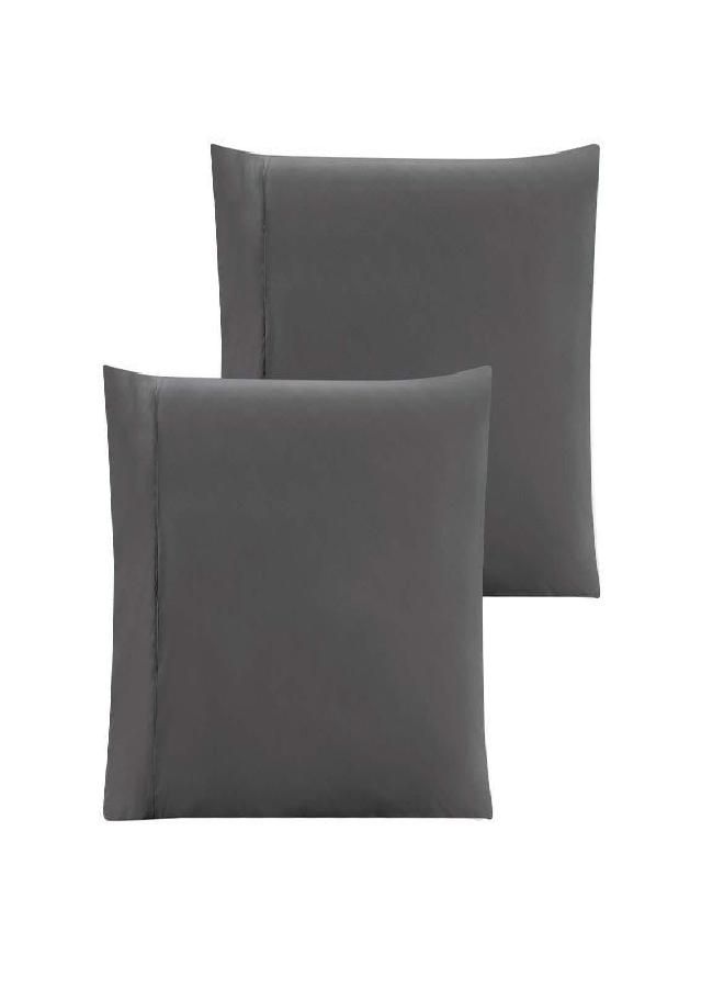 Grand Linen King Size Solid Grey Pillow Cases Brushed Microfiber 2 Piece Set, Silky Soft & Wrinkle Free