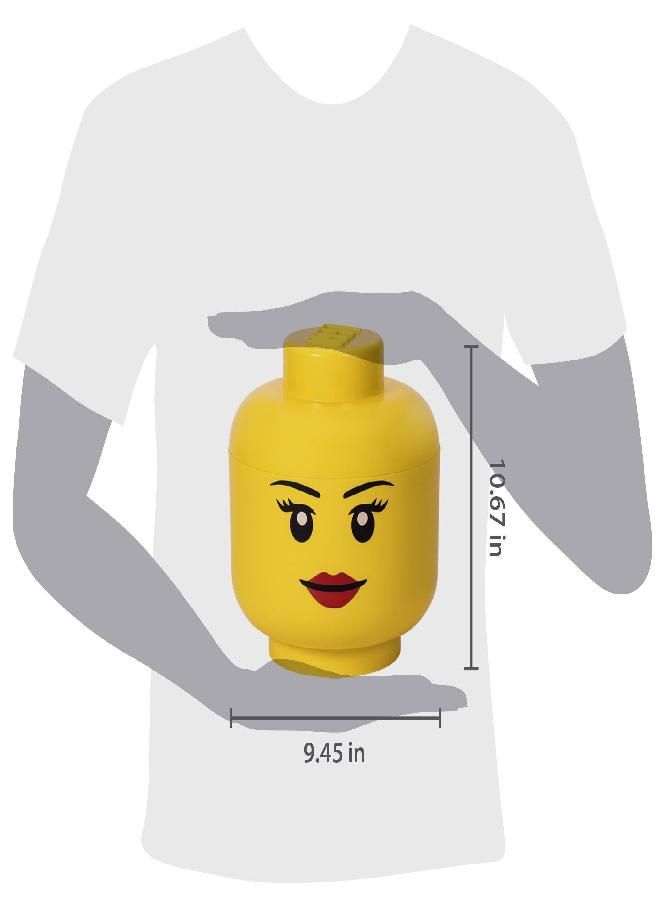 Lego Storage Head, Large, Girl, 9-1/2 x 9-1/2 x 10-3/4 Inches, Yellow