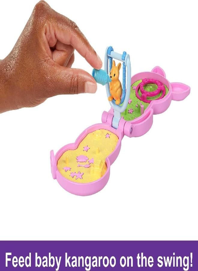 Polly Pocket 2-In-1 Travel Toy Playset, Animal Toy with 2 Dolls & Accessories, Mama & Joey Kangaroo Purse Large Compact