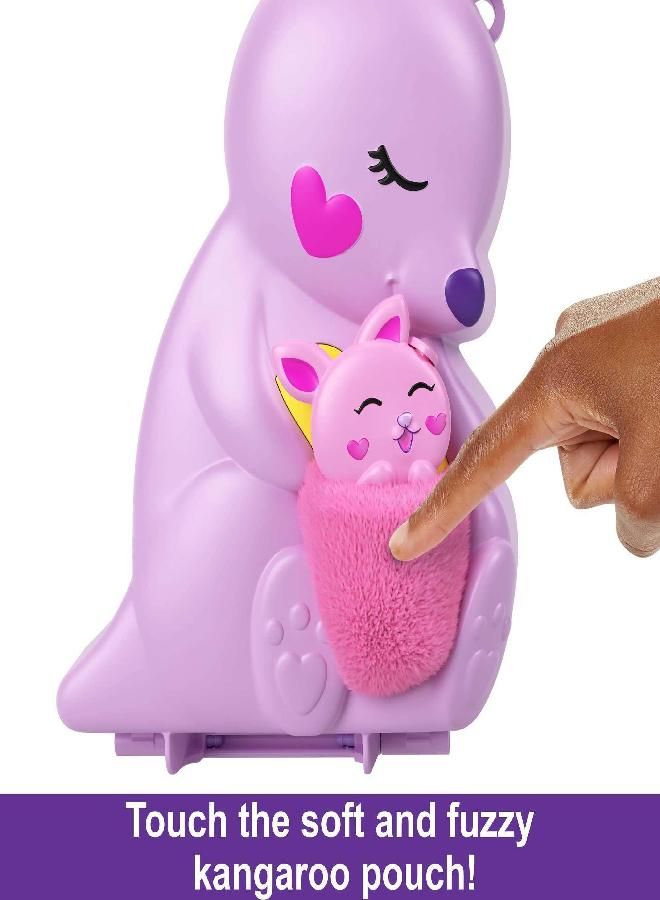 Polly Pocket 2-In-1 Travel Toy Playset, Animal Toy with 2 Dolls & Accessories, Mama & Joey Kangaroo Purse Large Compact