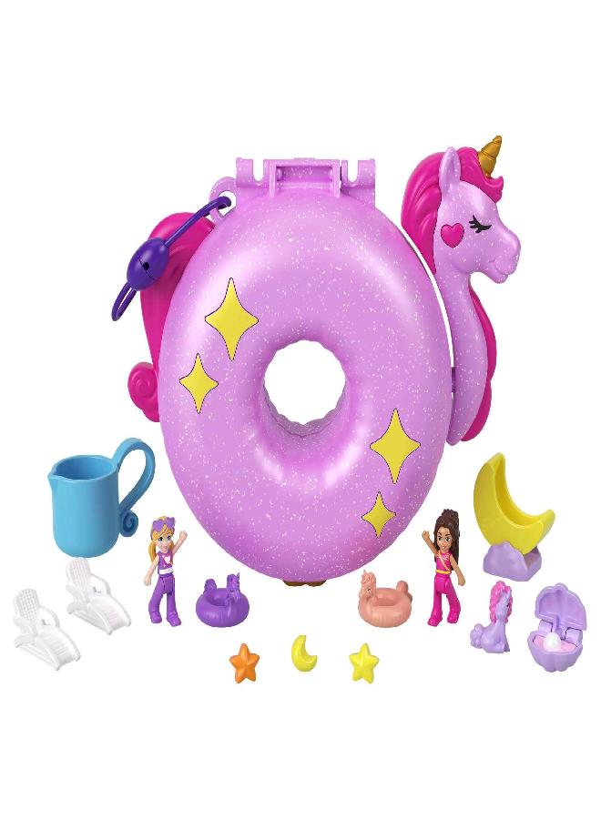 Polly Pocket Sparkle Cove Adventure Unicorn Floatie Compact Playset with 2 Micro Dolls, Color Change & Water Play