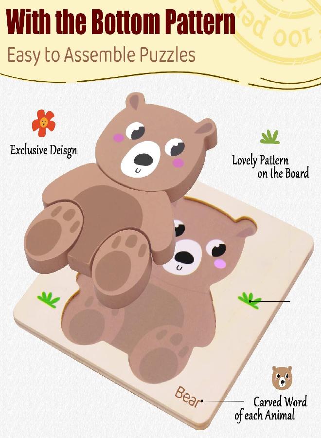 Wooden Puzzles for Toddlers 1 2 3 Year Old Animals Shape Puzzle Toys for Travel Airplane Gift for Kids Montessori Early Development Gifts for Baby Boys Girls with Drawstring Bag Pack of 4