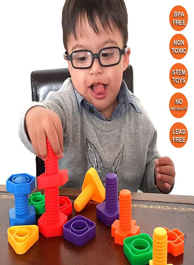 Skoolzy Nuts and Bolts 24 Piece Set Sensory Occupational Therapy STEM Toddler Toys for Kids Develops Fine Motor Skills Boys and Girls Ages 2+ - Jumbo 24 Piece